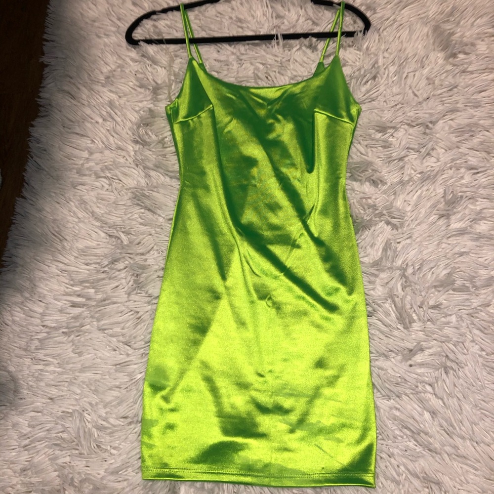 Satin lime green mini dress